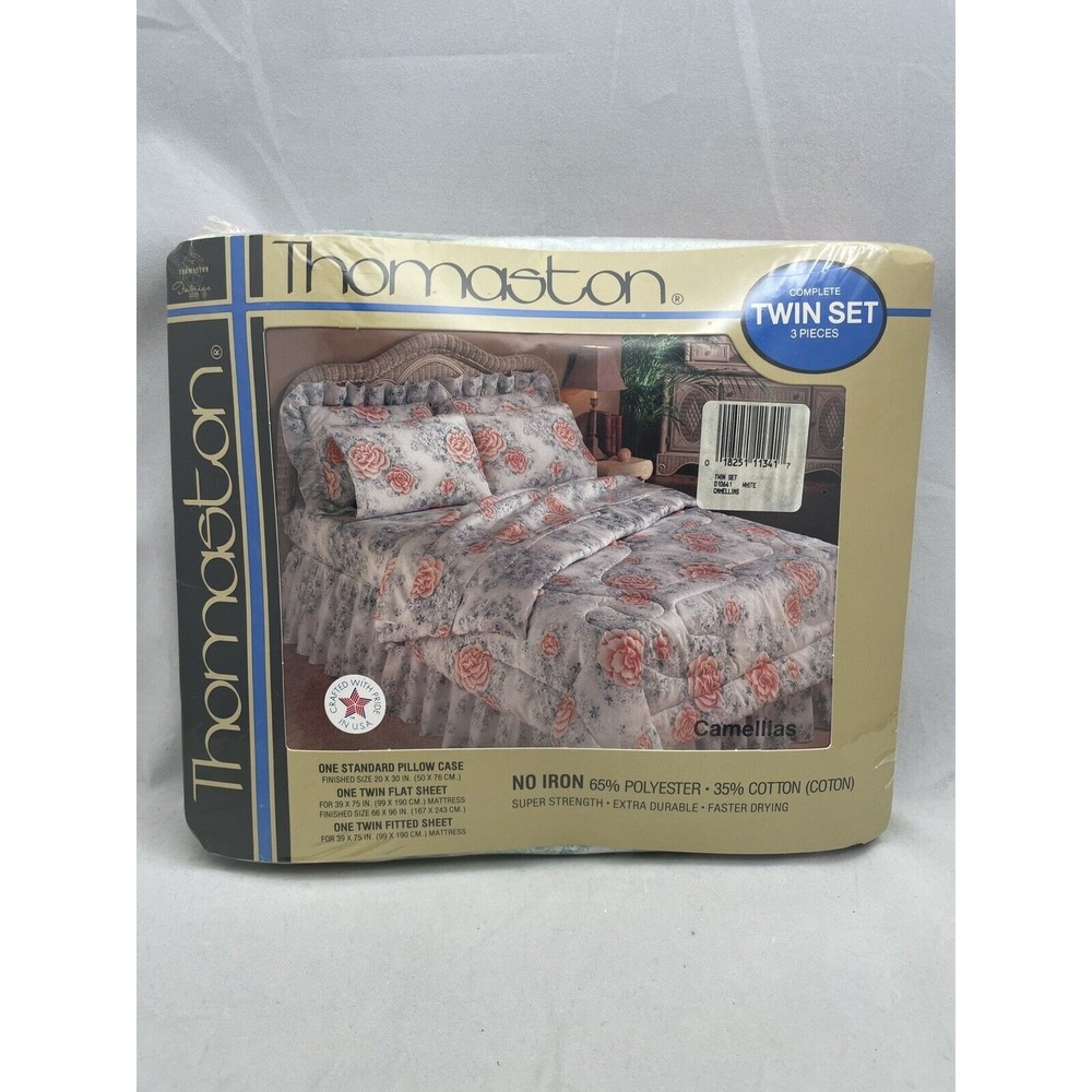 Thomaston Camellias Floral Flowers Twin Sheet Set 3 Pieces No Iron Vintage